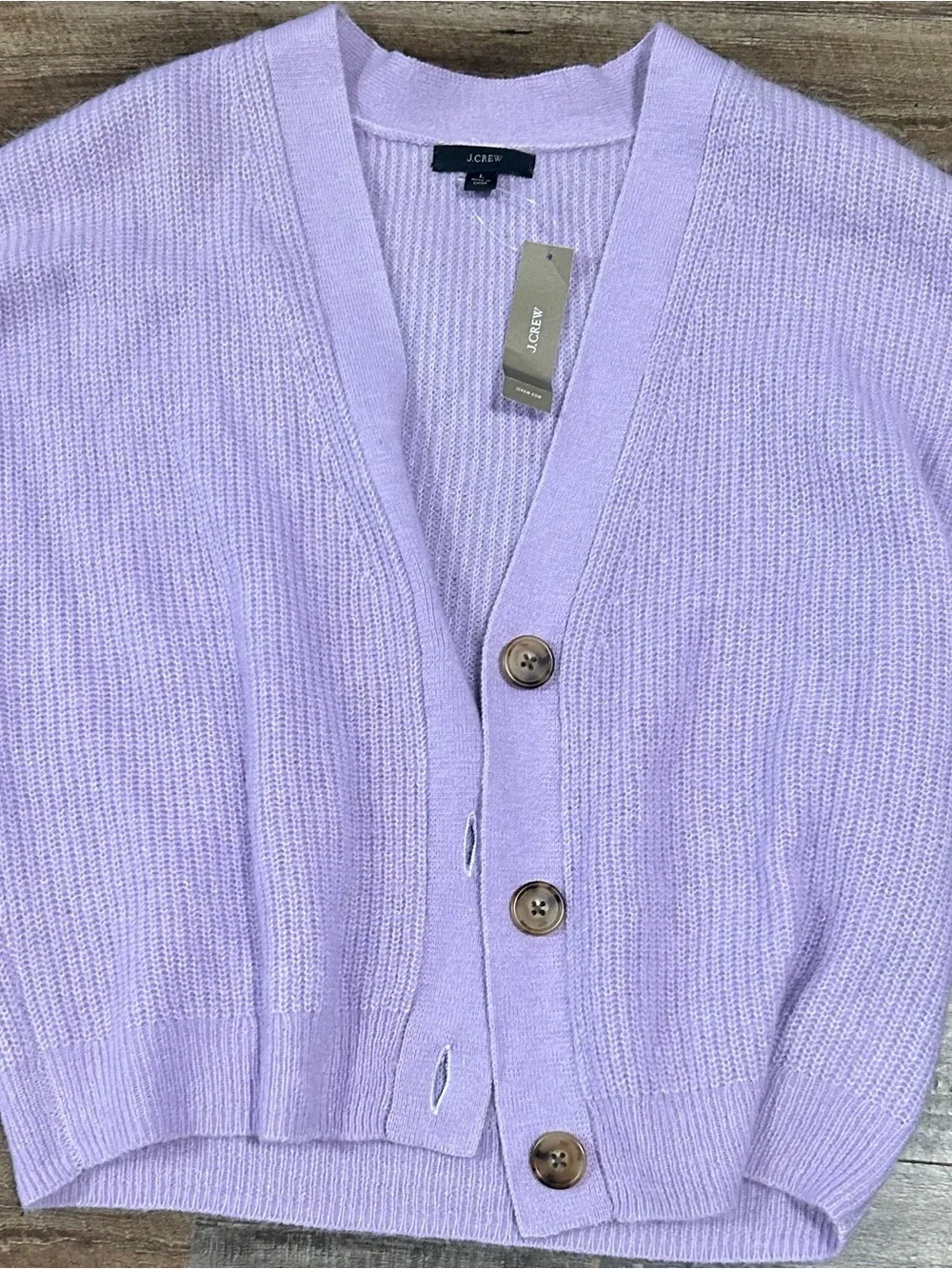 J. Crew Ribbed Lavender V-Neck Button Cardigan Sweater